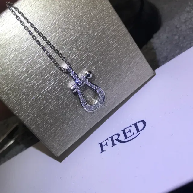 FRED Gold Silver Pavé-Set Crystal U-Shaped Pendant Necklace 4