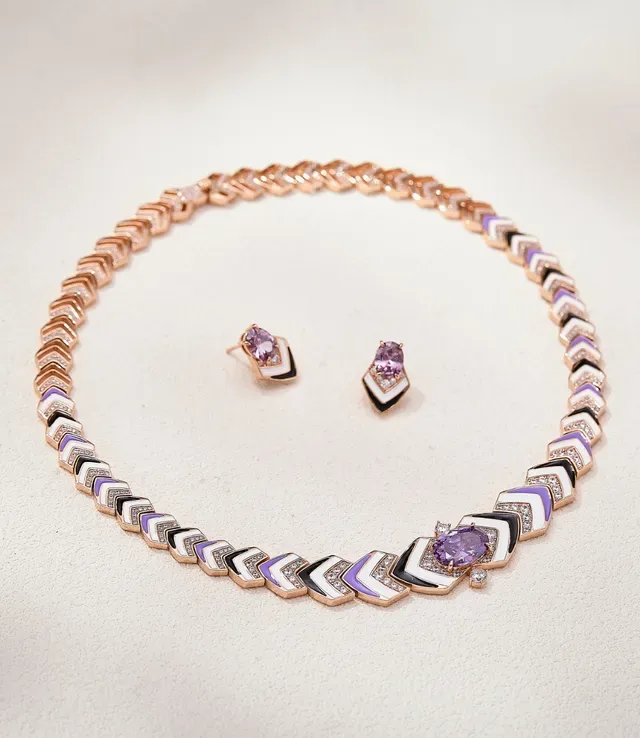Geometric Chevron Enamel and Amethyst Necklace 5