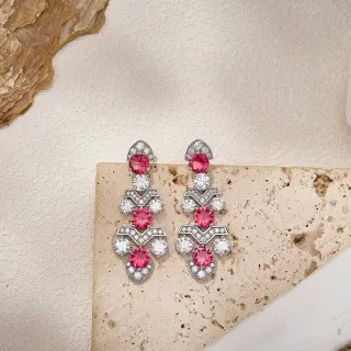 Geometric Chevron Pink and White Gemstone Drop Earrings
