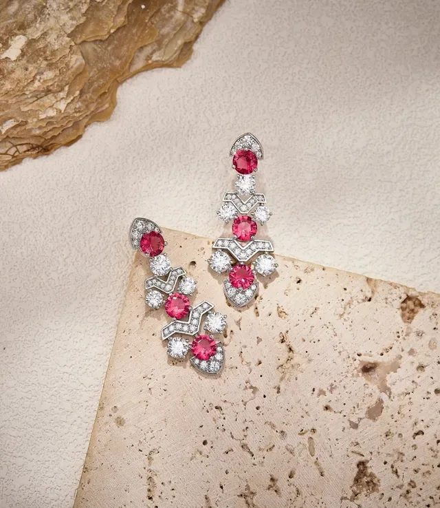 Geometric Chevron Pink and White Gemstone Drop Earrings 6