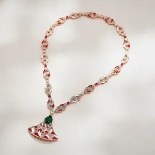 Geometric Enamel and Gemstone Pendant Necklace