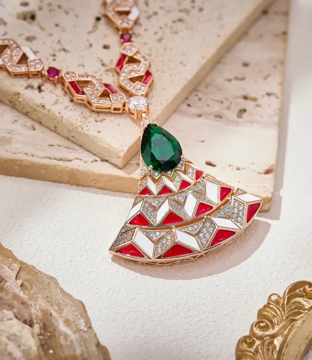 Geometric Enamel and Gemstone Pendant Necklace 2