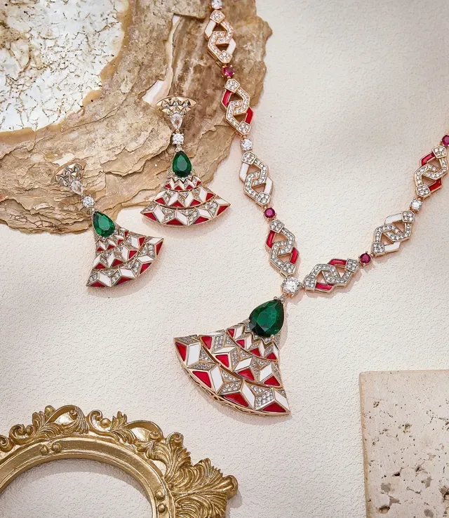 Geometric Enamel and Gemstone Pendant Necklace 3