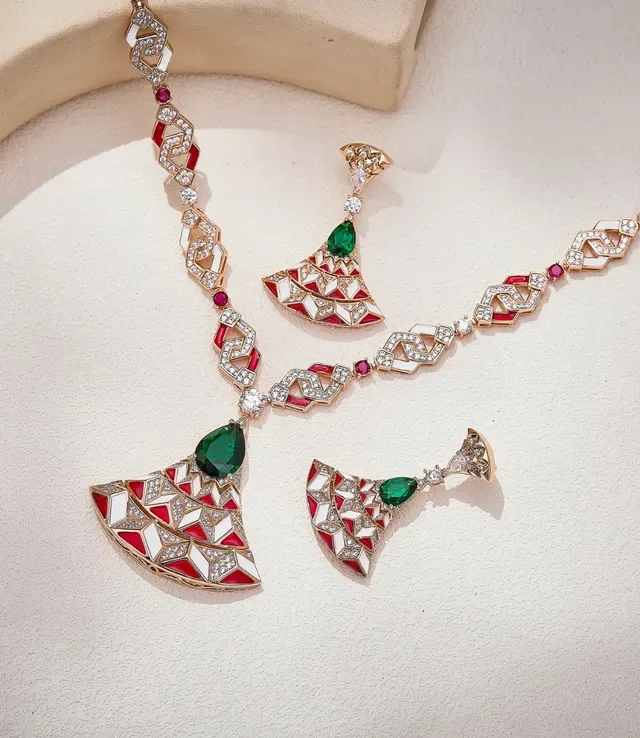 Geometric Enamel and Gemstone Pendant Necklace 4