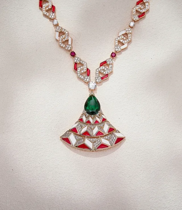 Geometric Enamel and Gemstone Pendant Necklace 6