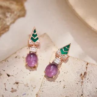 Geometric Enamel Chevron Cabochon Purple Stone Earrings