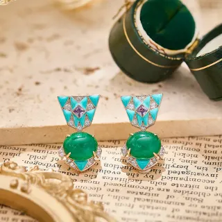 Geometric Turquoise and Green Cabochon Earrings