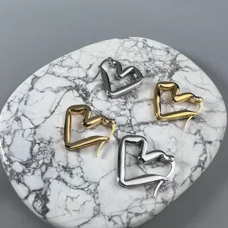 Gold and Silver Heart-Shaped Open Hoop Earrings