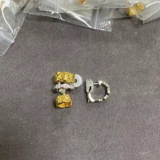 Gold and Silver Quilted Double-Cube Pavé Hoop Earrings