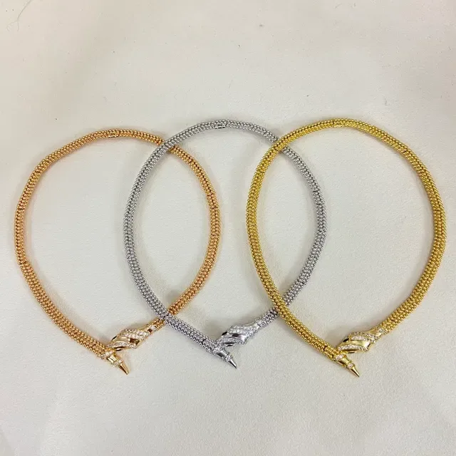 Gold and Silver Snake-Head Pendant Beaded Chain Necklaces 3