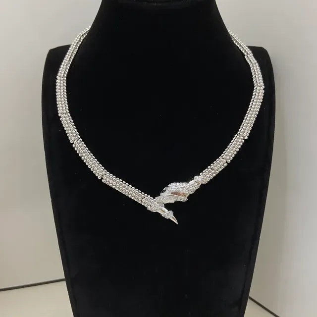 Gold and Silver Snake-Head Pendant Beaded Chain Necklaces 4