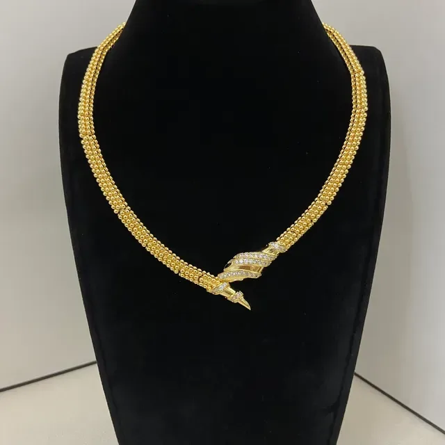 Gold and Silver Snake-Head Pendant Beaded Chain Necklaces 6