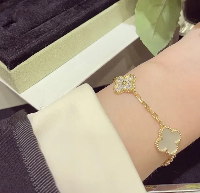 Gold and Silver Tone Clover Motif Malachite and Mother-of-Pearl Bracelets 9