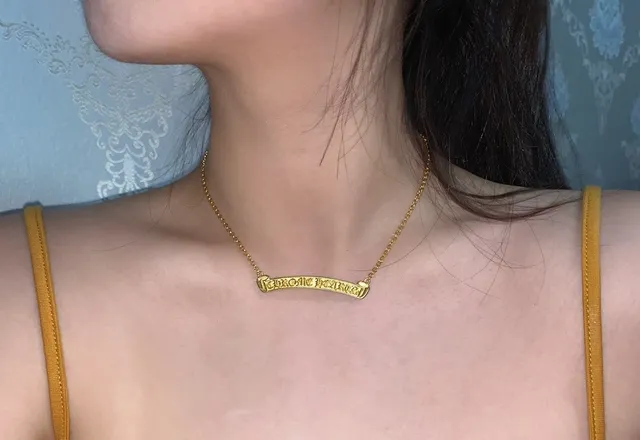 Gold and Silver Tone Engraved Bar Pendant Necklaces 5