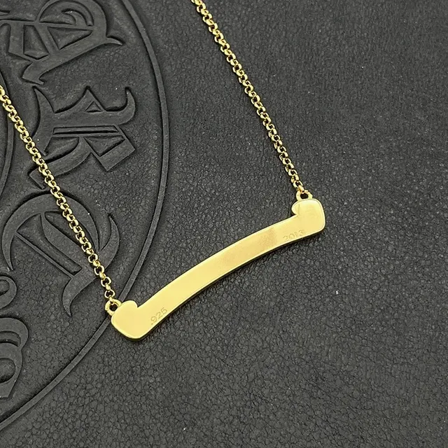 Gold and Silver Tone Engraved Bar Pendant Necklaces 8