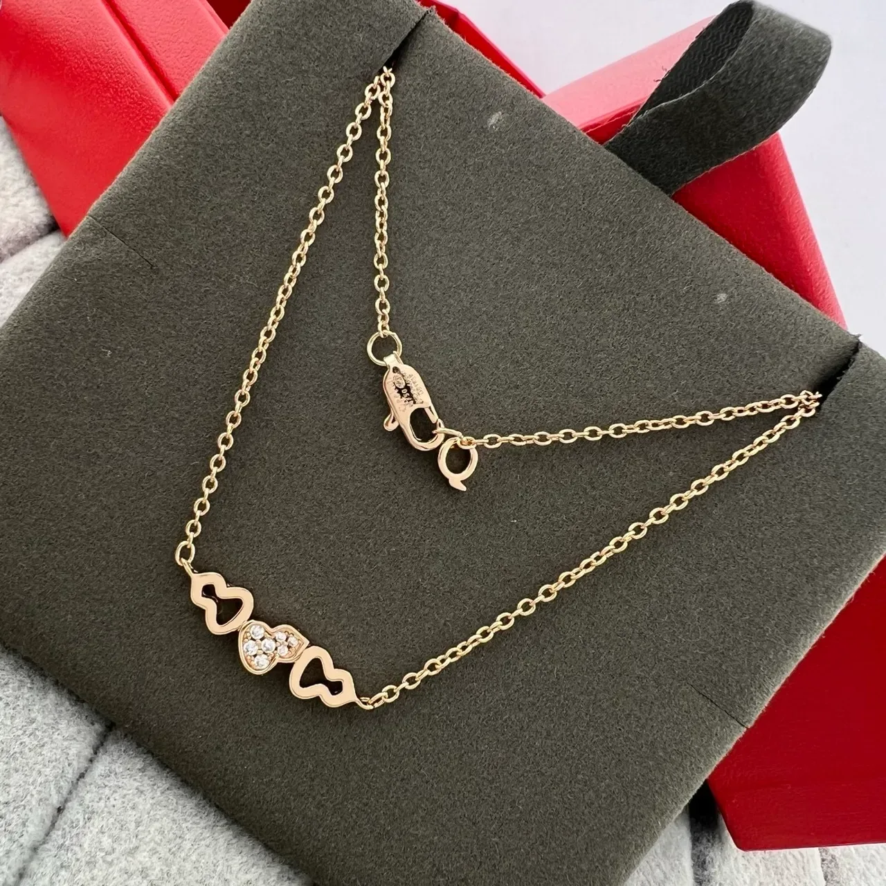 Gold and Silver Tone Heart Motif Pavé Crystal Necklace 5