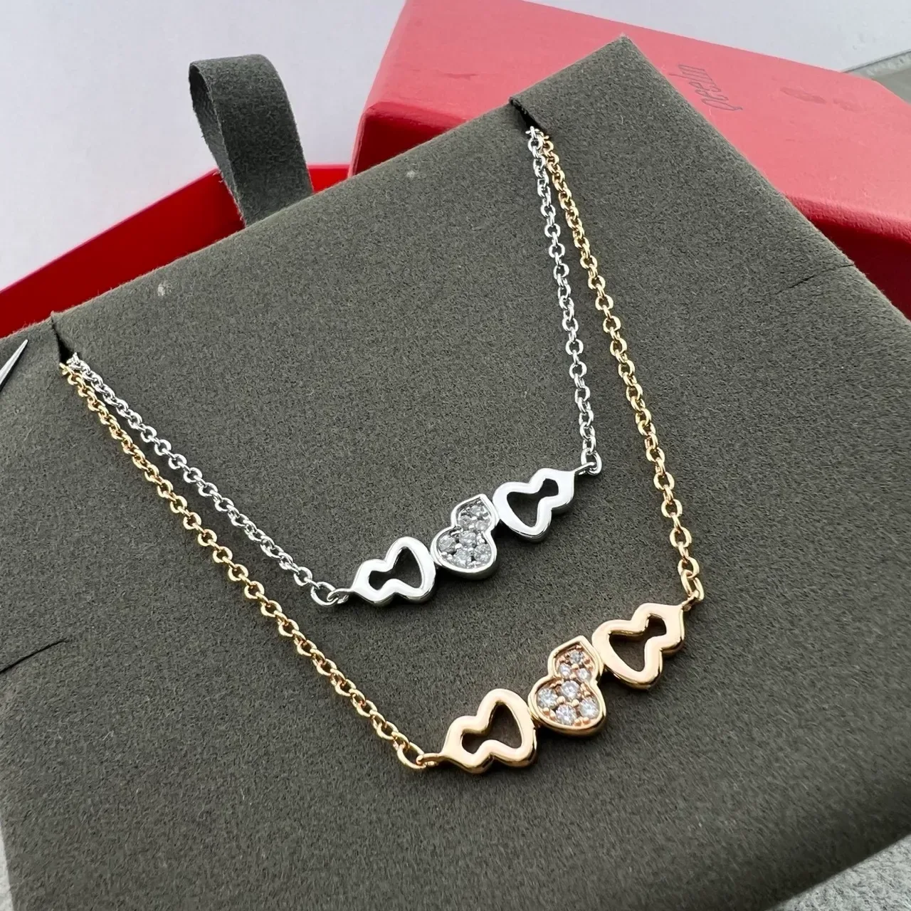Gold and Silver Tone Heart Motif Pavé Crystal Necklace 6