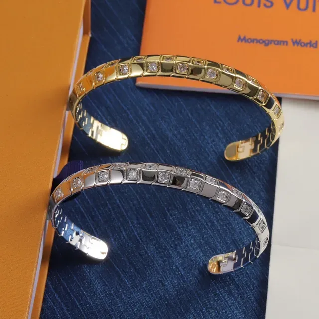 Gold and Silver Tone Segmented Pave-Set Rigid Cuff Bracelets 8