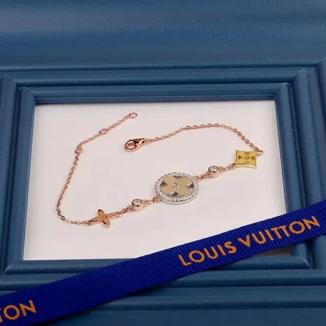 Gold Beige Rose Chain Enamel Flower Charm Bracelet 2