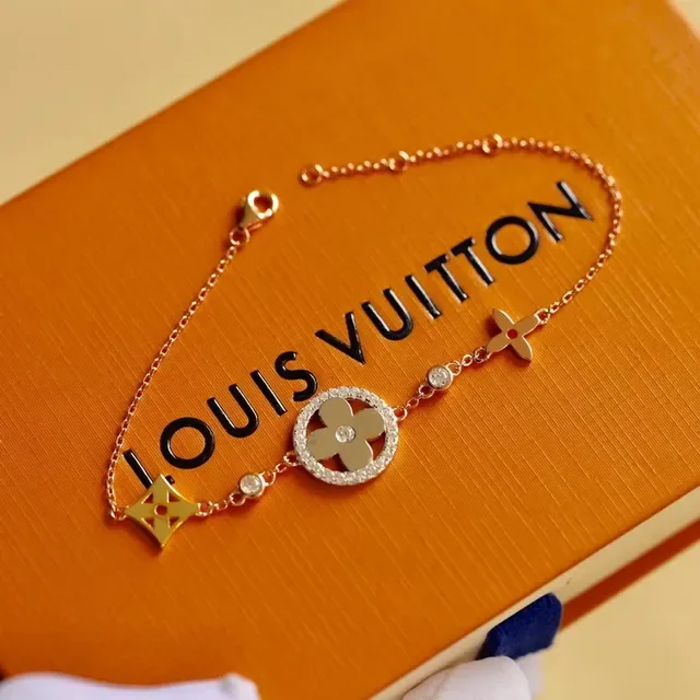 Gold Beige Rose Chain Enamel Flower Charm Bracelet 4