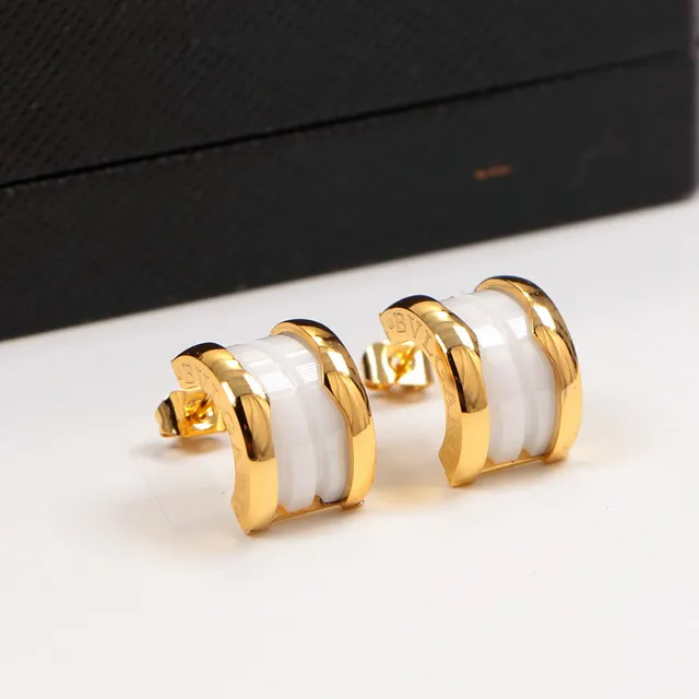 Gold Black C-Shaped Hoop Ceramic Inlay Earrings 3