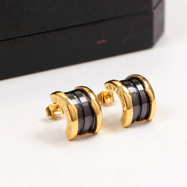 Gold Black C-Shaped Hoop Ceramic Inlay Earrings 6