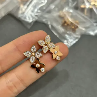 Gold Black Flower-Shaped Pavé-Set Crystals Earrings