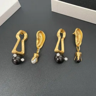 Gold Black Sculptural Top Asymmetrical Drop Earrings