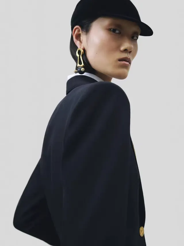 Gold Black Sculptural Top Asymmetrical Drop Earrings 3