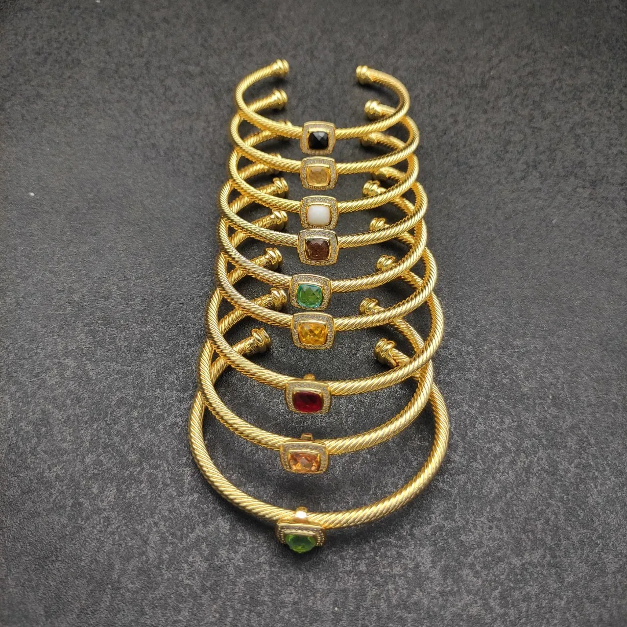 Gold Black Twisted Rope Cable Band Square Bezel Setting Bracelet 3