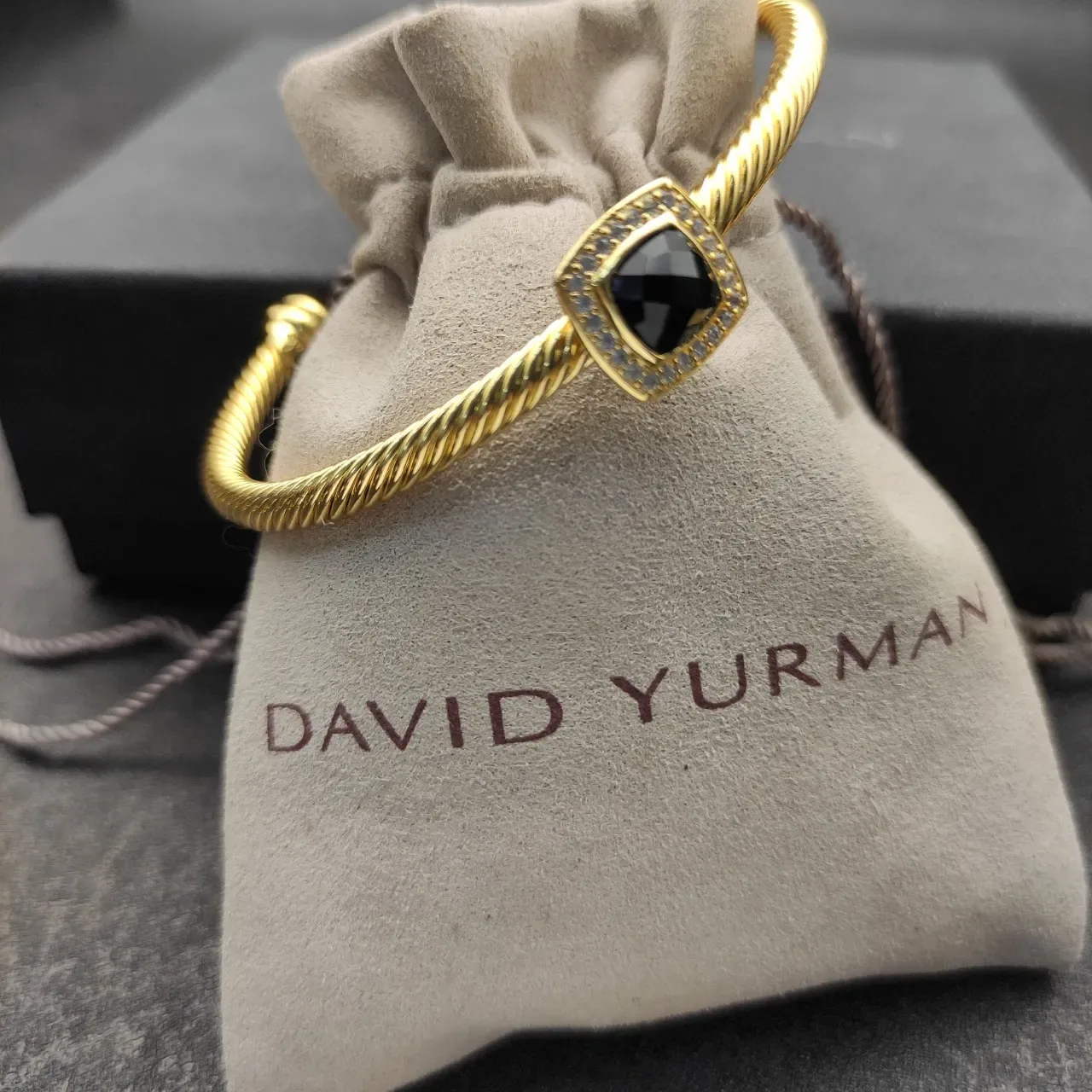 Gold Black Twisted Rope Cable Band Square Bezel Setting Bracelet 5