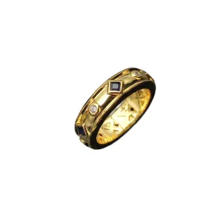 Gold Blue Band Square-Cut Sapphire Inlays Ring