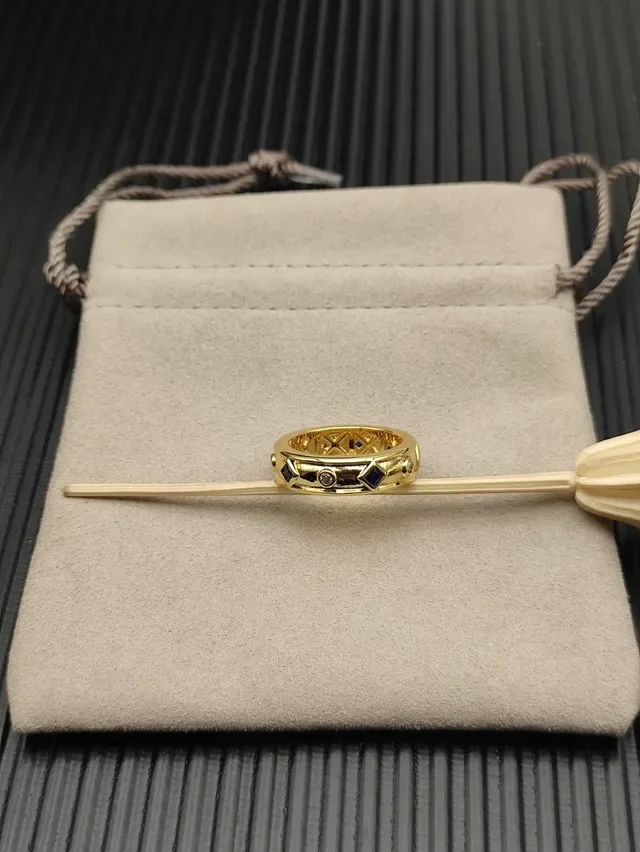 Gold Blue Band Square-Cut Sapphire Inlays Ring 5