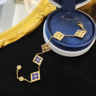 سوارة سلسلة ذهبية زرقاء رباعية الأوراق الزهرية