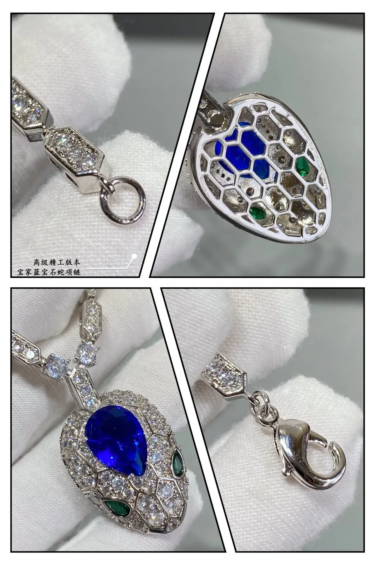 Collier avec pendentif tête de serpent doré bleu pavé-set pierres transparentes 5