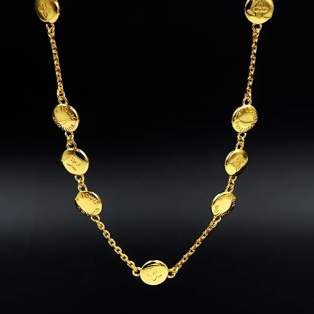 Gold Chain Circular Medallion Charms Necklace 8