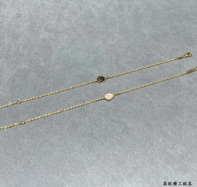 Gold Chain Teardrop Red Gemstone Delicate Bracelet 3