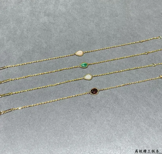 Gold Chain Teardrop Red Gemstone Delicate Bracelet 4