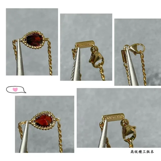 Gold Chain Teardrop Red Gemstone Delicate Bracelet 6