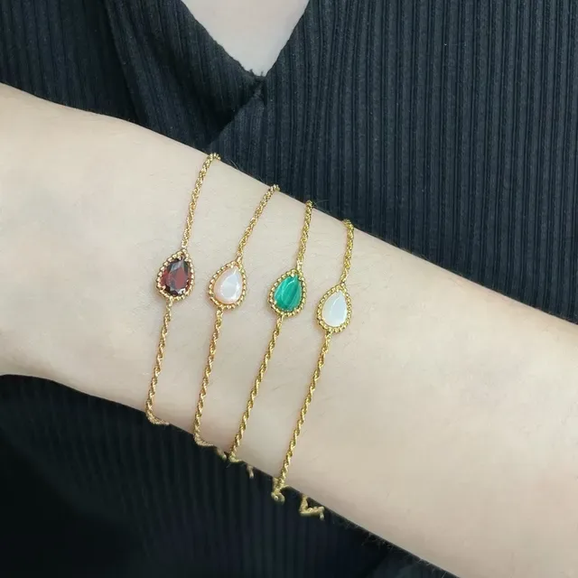 Gold Chain Teardrop Red Gemstone Delicate Bracelet 9