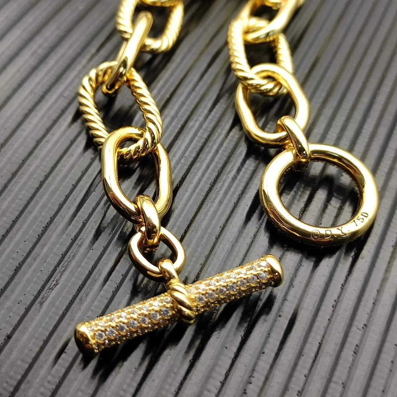 Gold Chunky Oval Links Twisted Rope Detailing Bracelet 3