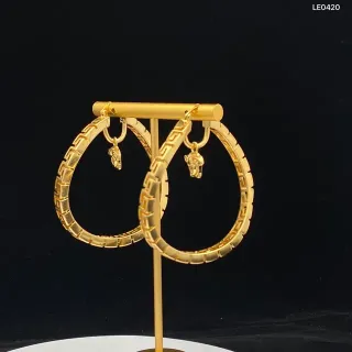 Gold Geometric Greek Key Pattern Dangling Medusa Head Charms Earrings