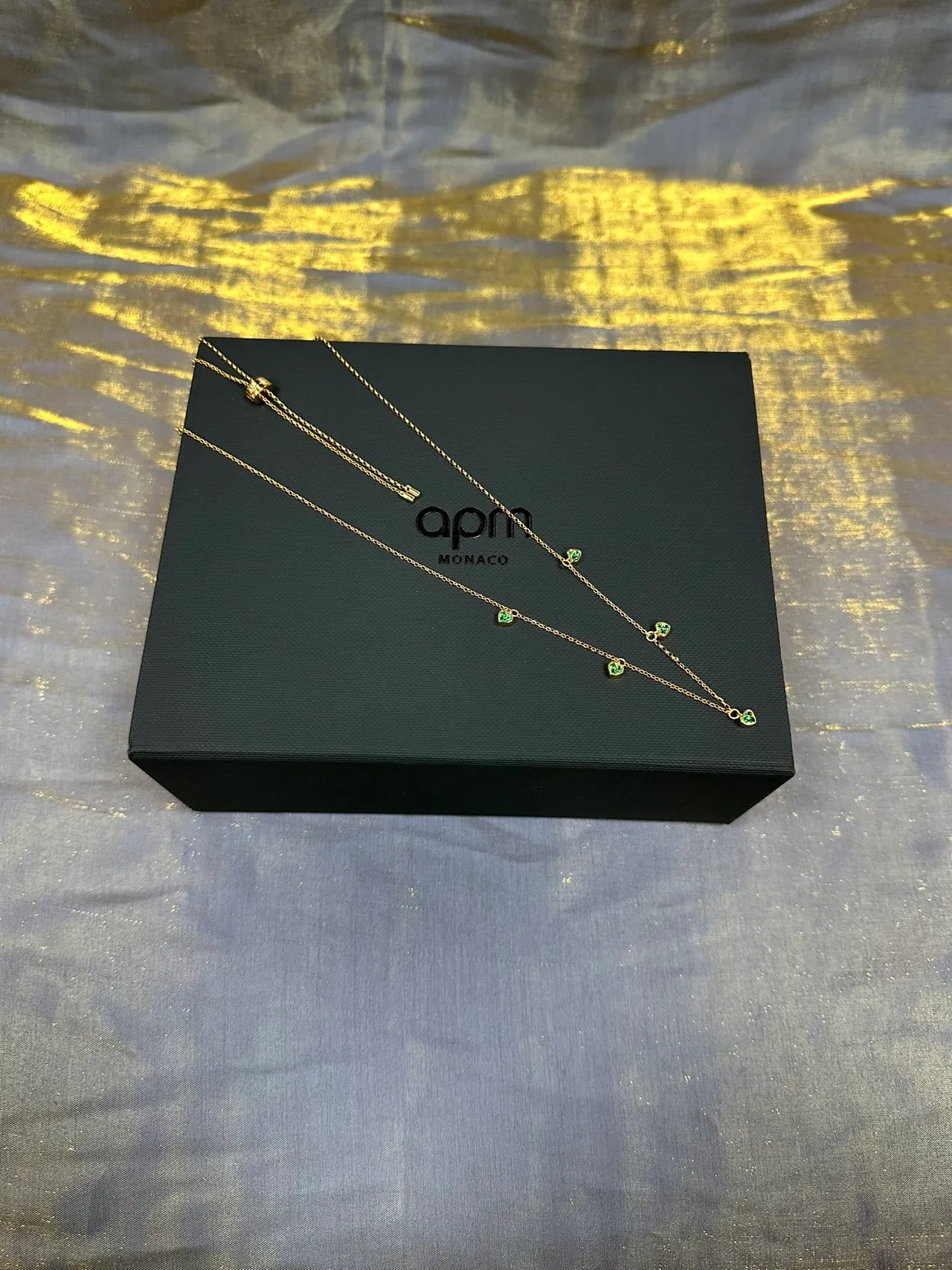 Gold Green Chain Five Dangling Heart Charms Necklace 8