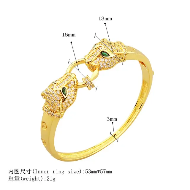 Gold Green Panther-Head Motif Pave-Set Clear Crystals Bracelet 2