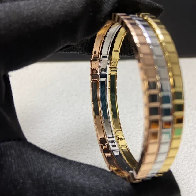 Gold Multicolor Segmented Square-Link Rigid Bangle Bracelet 3
