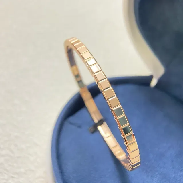 Gold Multicolor Segmented Square-Link Rigid Bangle Bracelet 4