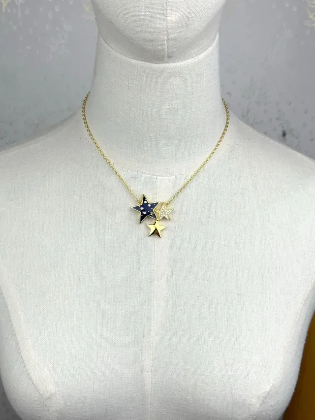 Gold Navy Chain Three-Star Pendant Cluster Necklace 2