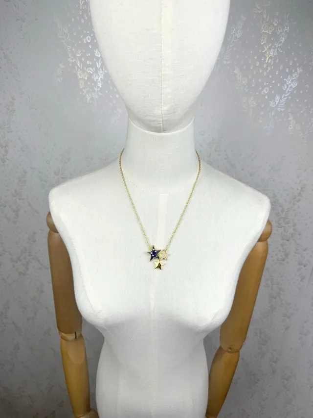 Gold Navy Chain Three-Star Pendant Cluster Necklace 3
