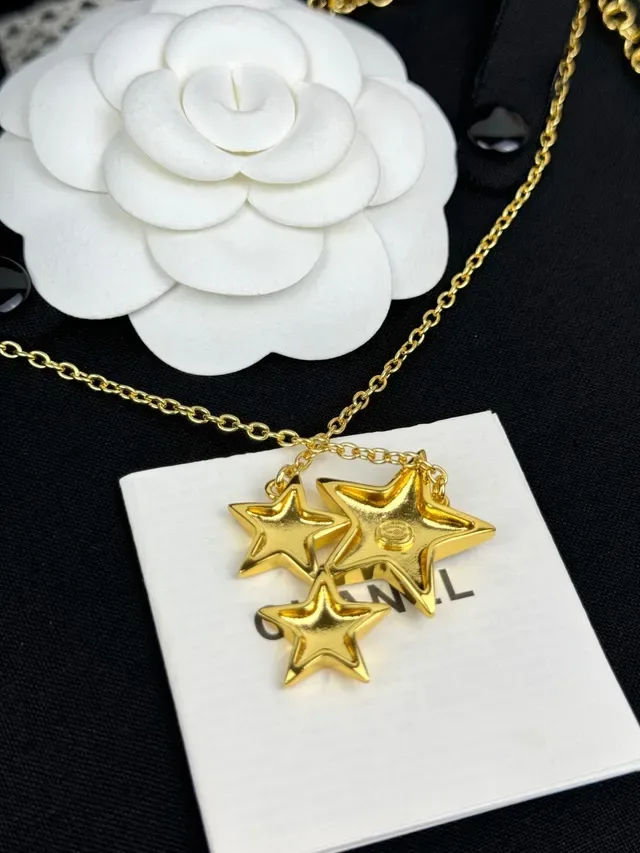 Gold Navy Chain Three-Star Pendant Cluster Necklace 5