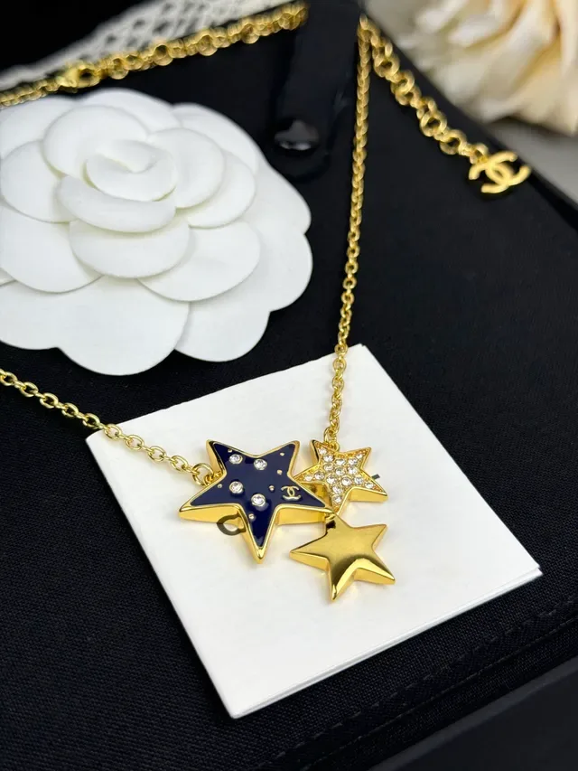 Gold Navy Chain Three-Star Pendant Cluster Necklace 6